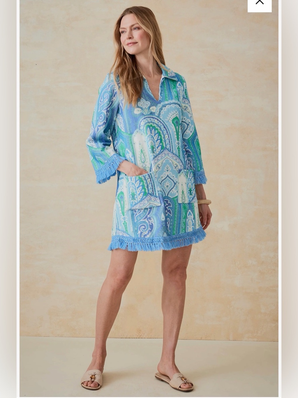 J.McLaughlin Maya Fringe Trim Terry Tunic Dress Size Small NWT